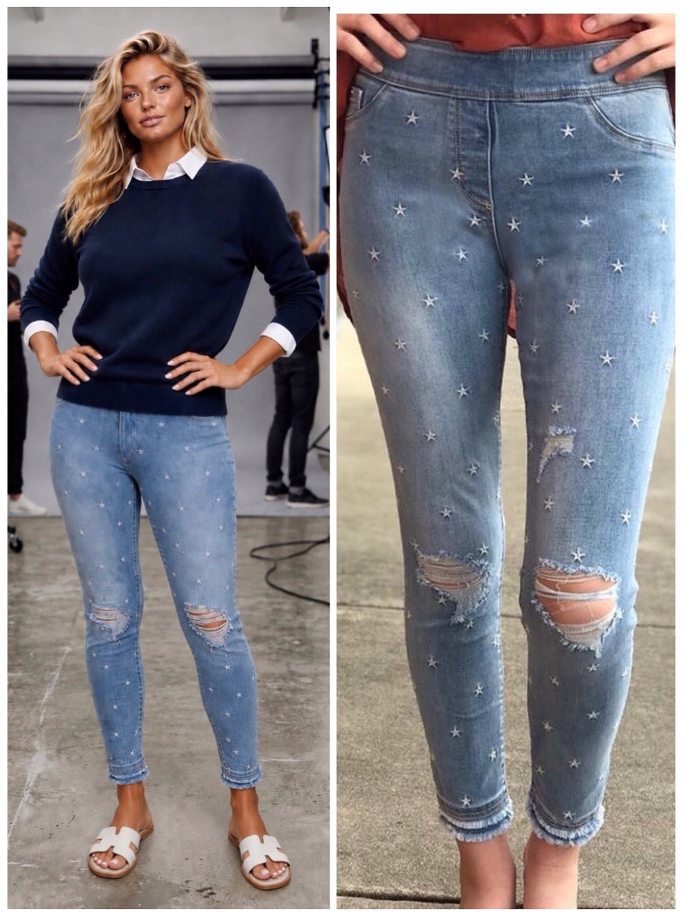 Coco + Carmen JEANS Embroidered Star Pull On Style Tummy Control Skinny Jean